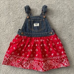 OshKosh B'gosh Vintage Denim Overall Dress Red Bandana Paisley 24M